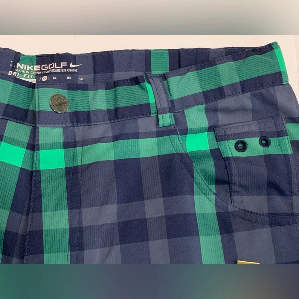 2 Pairs Youth NIKE Plaid Green / Blue and White / Black Golf Shorts Dri-Fit XL